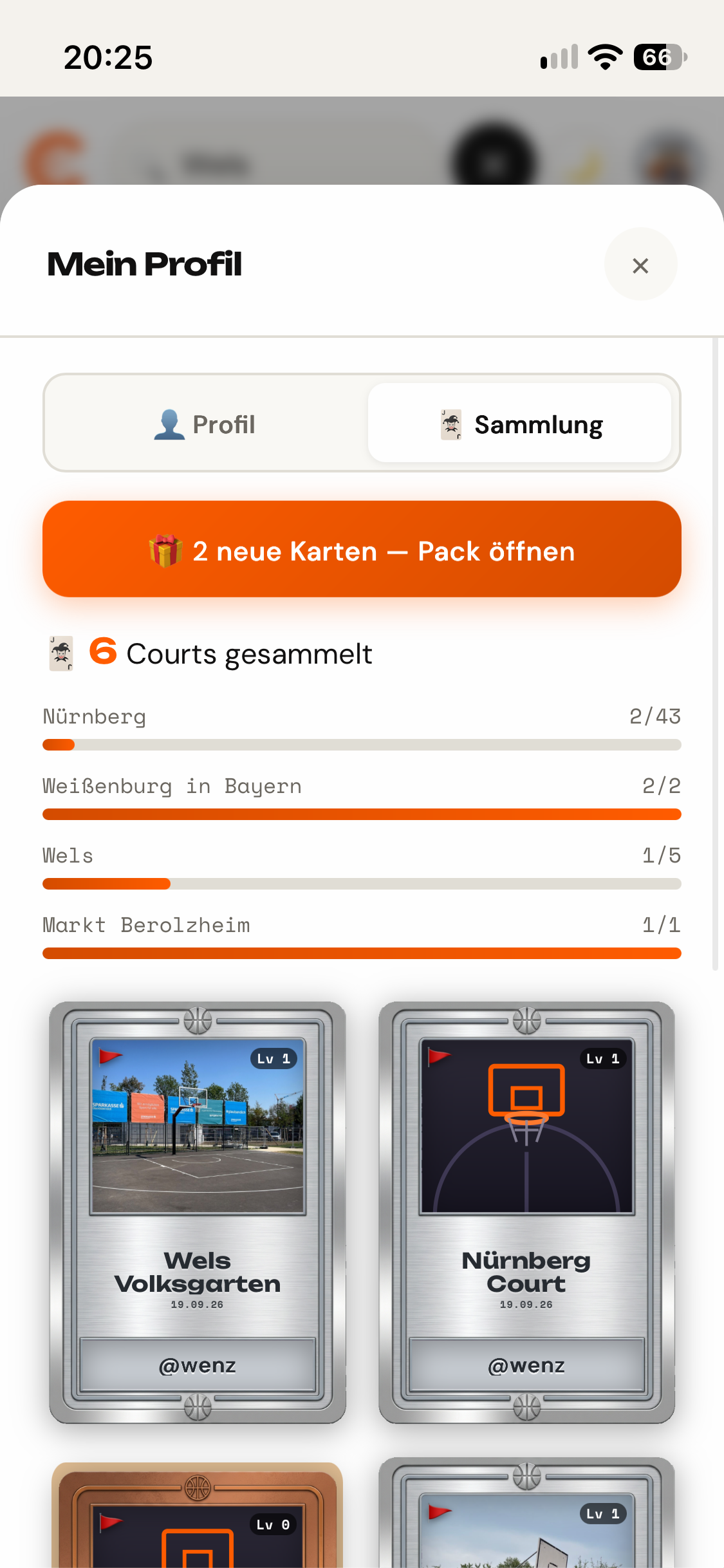 Sammle eine Karte für jeden Court