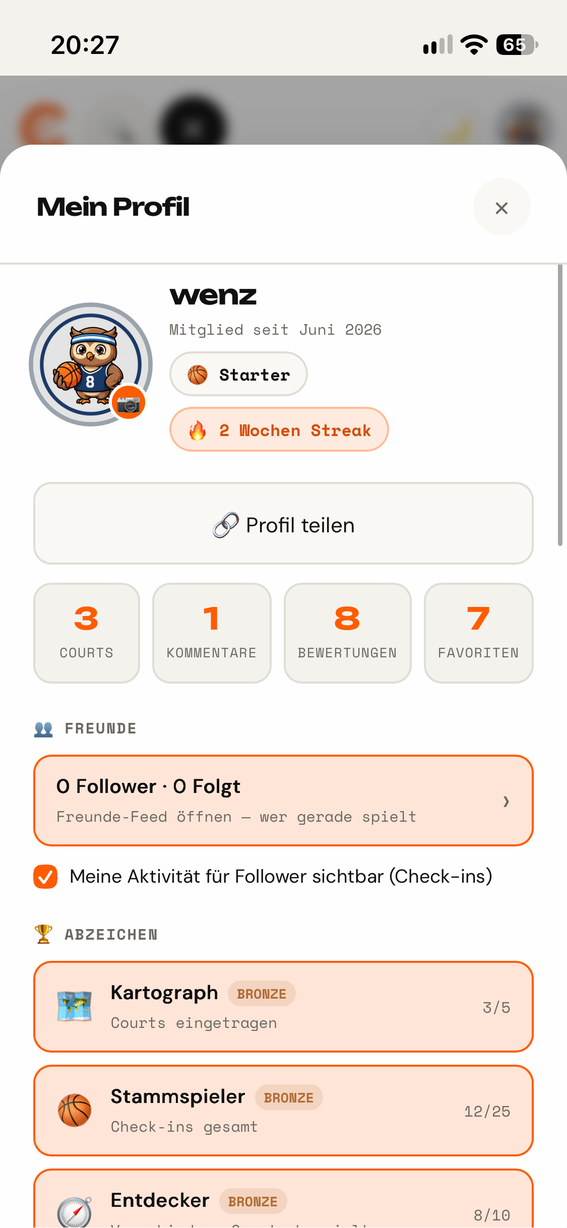 Dein Profil mit Level & Abzeichen